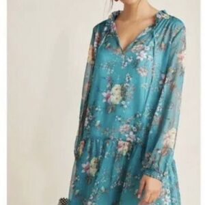 Teal “Emmy” Floral Long Sleeve Dress
